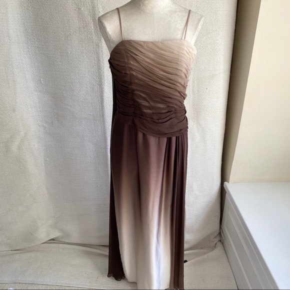 Couture Silk 8 10 Ombré Fade Gathered Dress Brown Formal Gown Prom - Picture 8 of 8